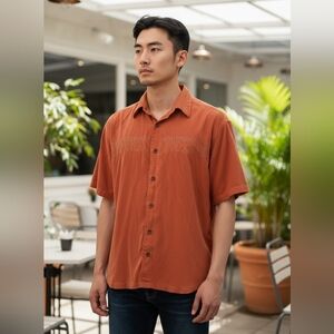 Axis LA 100% Silk Martini Glass Embroidered Button-Up Shirt.Rust Orange Large